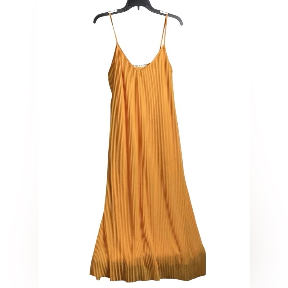 Zara pleated orange midi dress size Large
